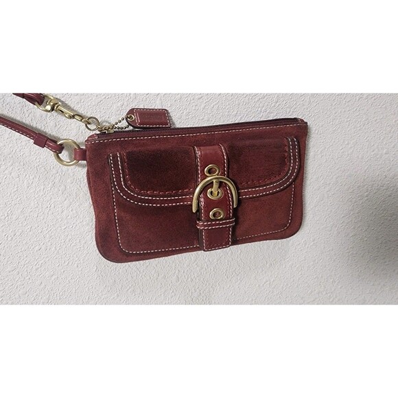 COACH Soho Leather Wristlet Clutch Snap Front Flap Pocket w/ Buckle Burgundy C7 - Picture 2 of 7